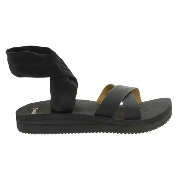 Sanuk Highland Sling ST Soft Top Womens 9 Black Platform Sandals Slip On NEW - Picture 12 of 12